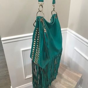 Teal Fringe Crossbody Purse